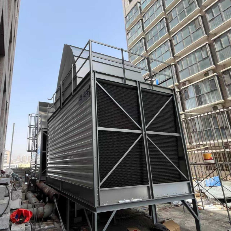 河南鄭州菱宇靜音型方形橫流式鈑金冷卻塔安裝完成----冷卻塔永磁電機加靜音風(fēng)機配置